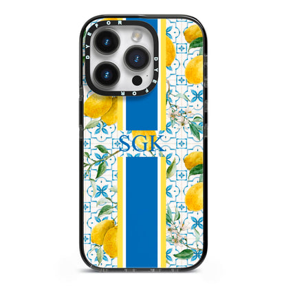 Custom Lemon iPhone 14 Pro Black Impact Case on Silver phone