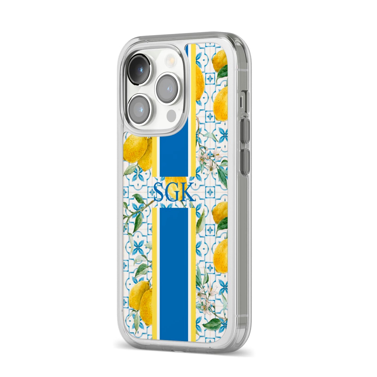 Custom Lemon iPhone 14 Pro Clear Tough Case Silver Angled Image