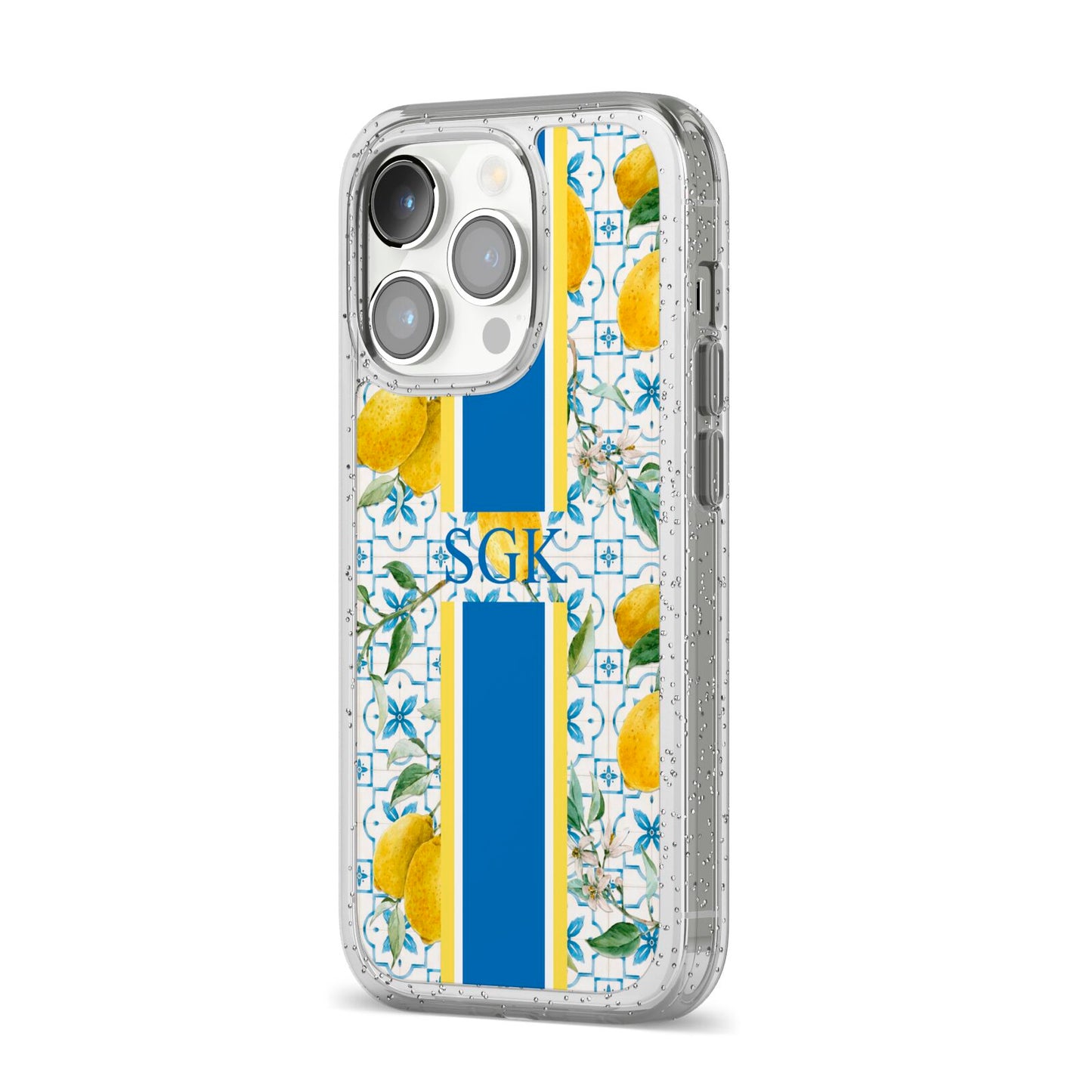 Custom Lemon iPhone 14 Pro Glitter Tough Case Silver Angled Image