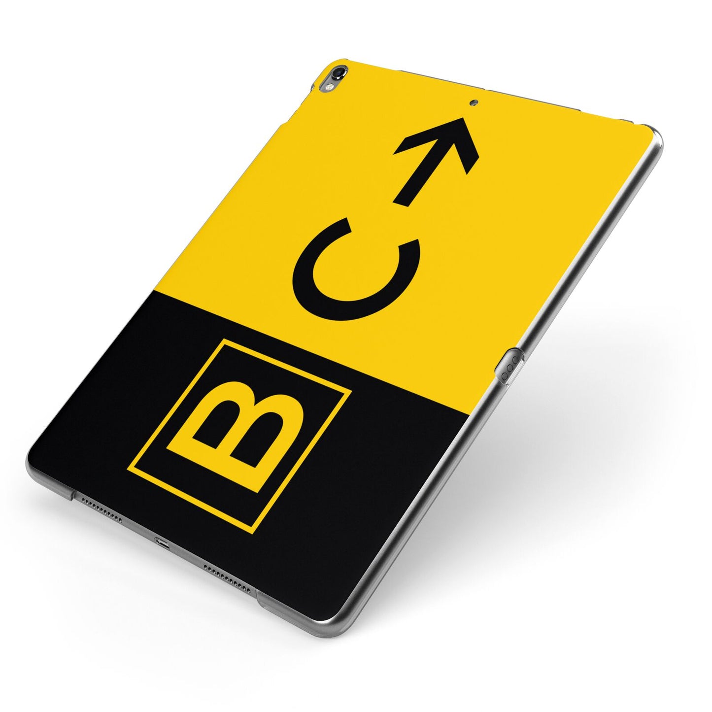 Custom Location Direction Airport Sign Apple iPad Case on Grey iPad Side View