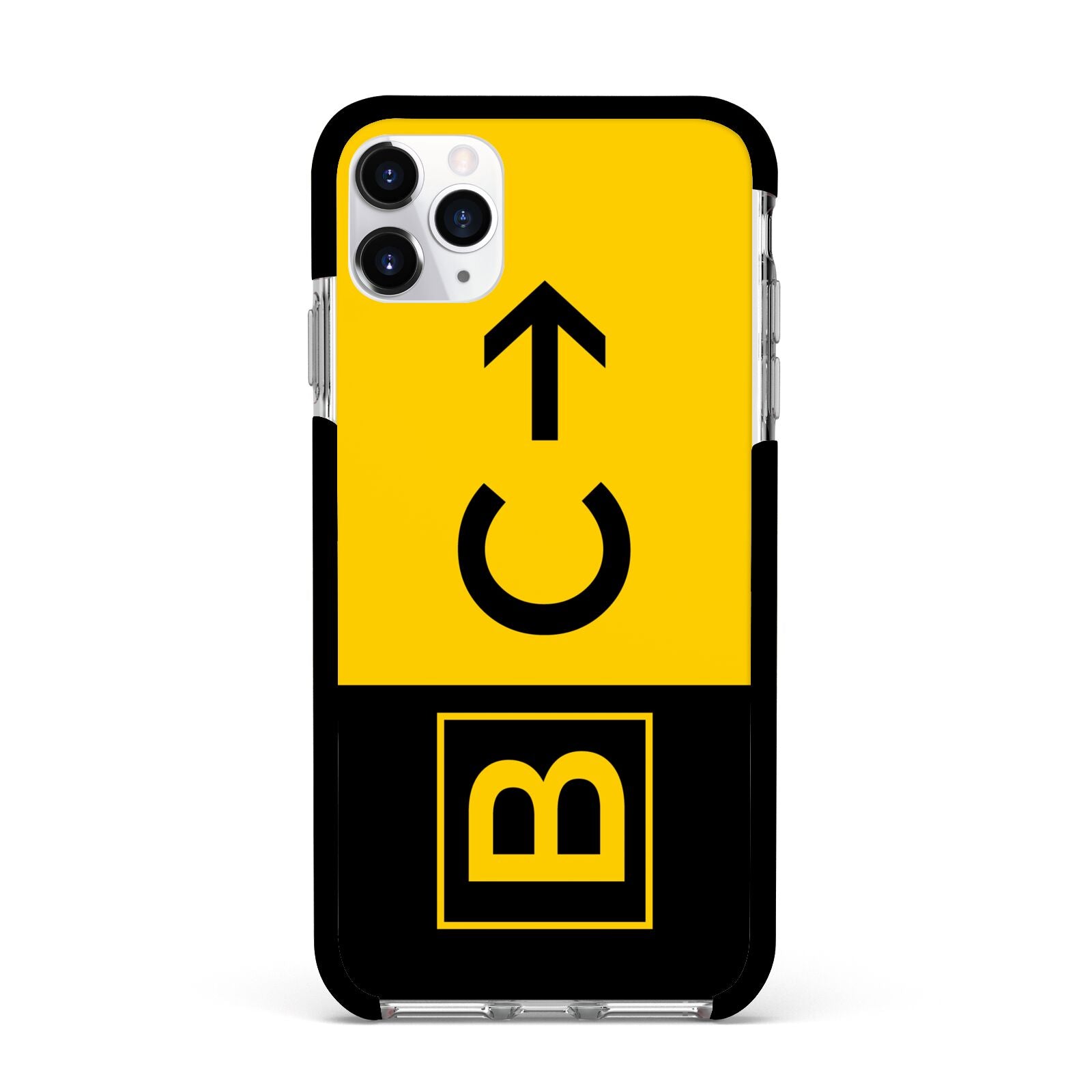 Custom Location Direction Airport Sign Apple iPhone 11 Pro Max in Silver with Black Impact Case