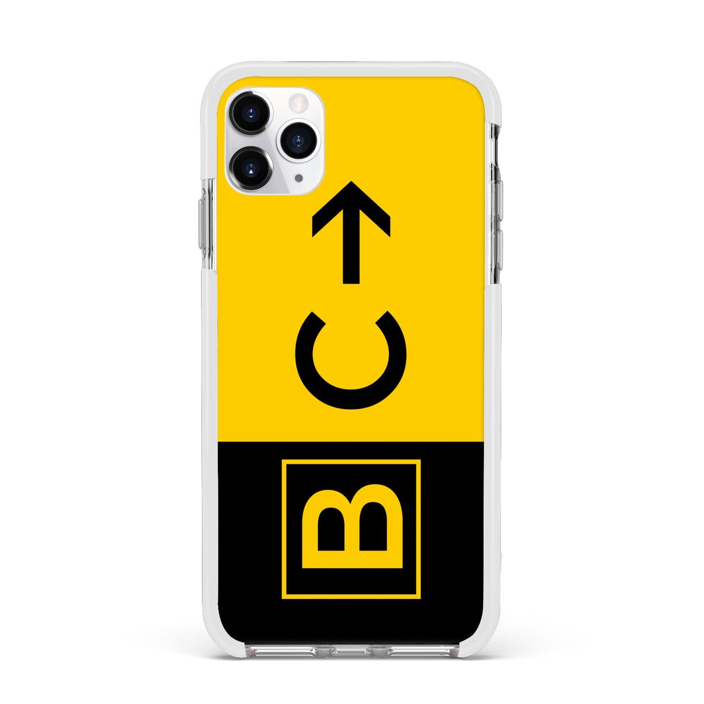 Custom Location Direction Airport Sign Apple iPhone 11 Pro Max in Silver with White Impact Case