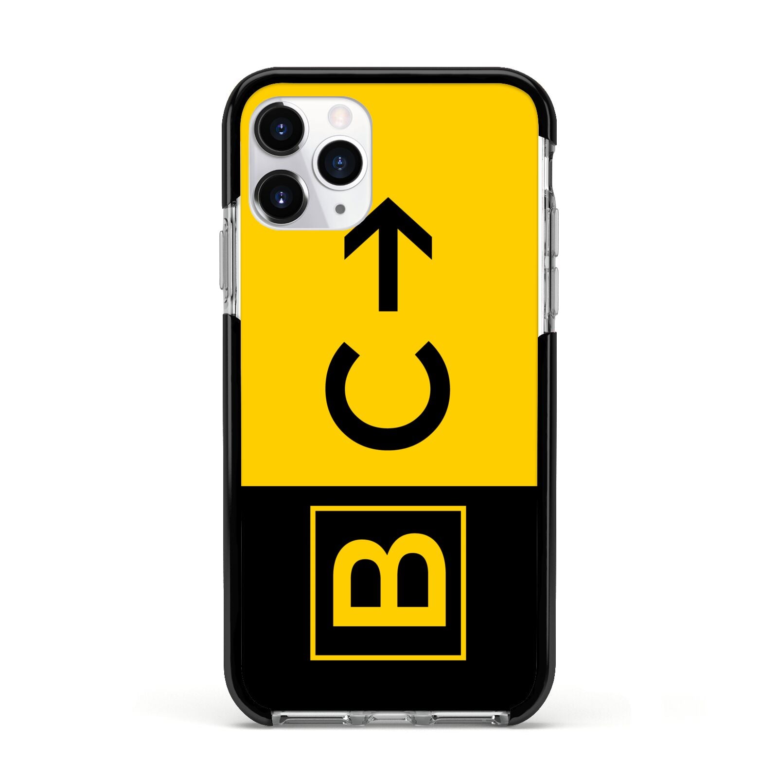 Custom Location Direction Airport Sign Apple iPhone 11 Pro in Silver with Black Impact Case
