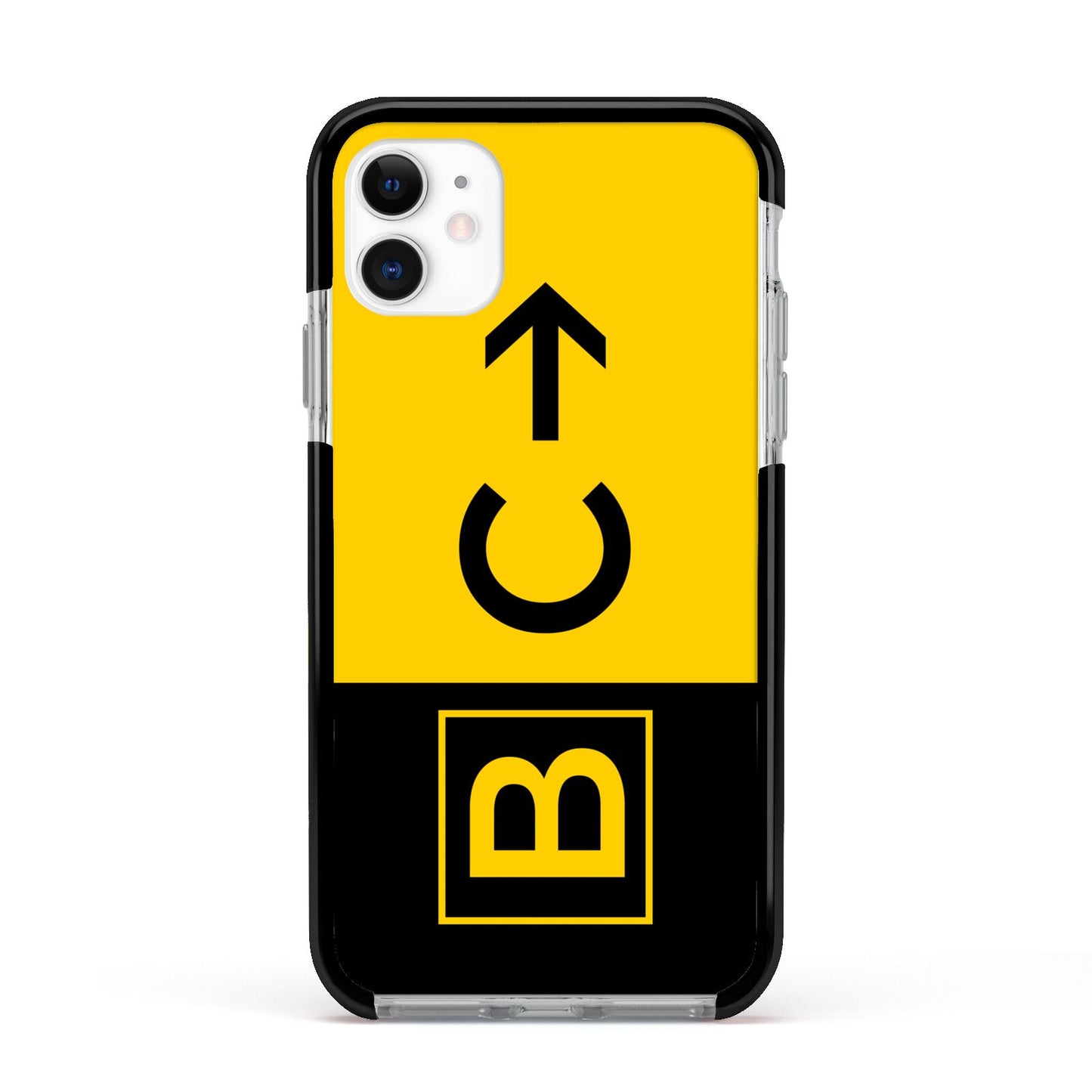 Custom Location Direction Airport Sign Apple iPhone 11 in White with Black Impact Case