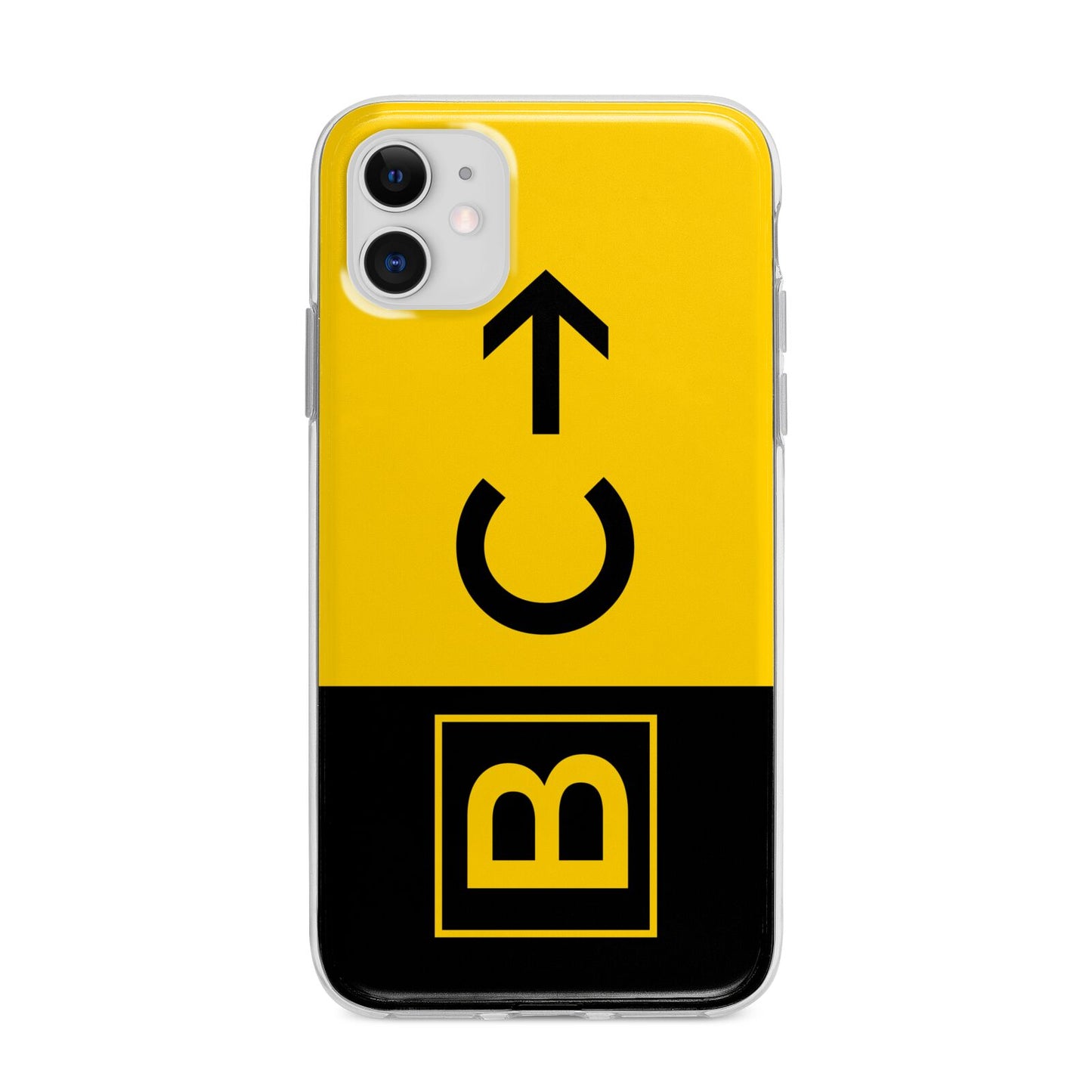 Custom Location Direction Airport Sign Apple iPhone 11 in White with Bumper Case