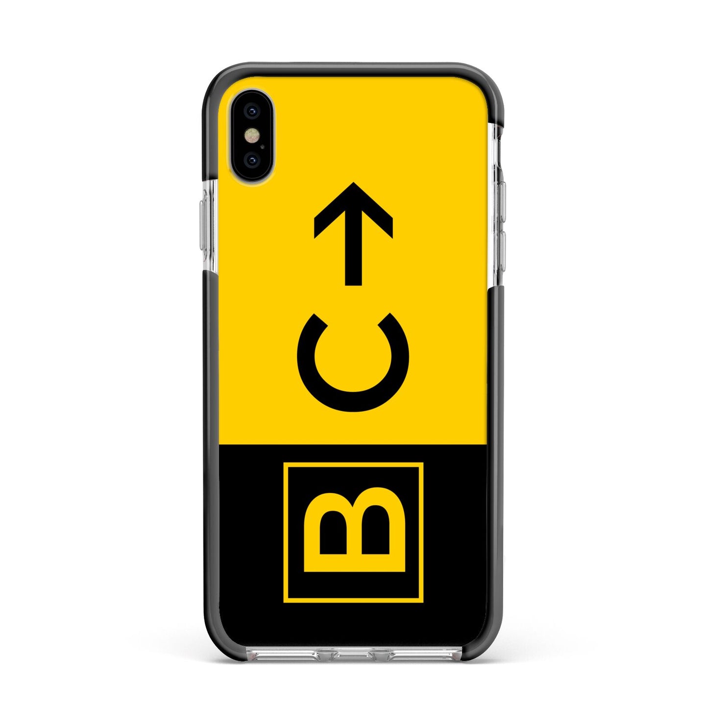 Custom Location Direction Airport Sign Apple iPhone Xs Max Impact Case Black Edge on Silver Phone