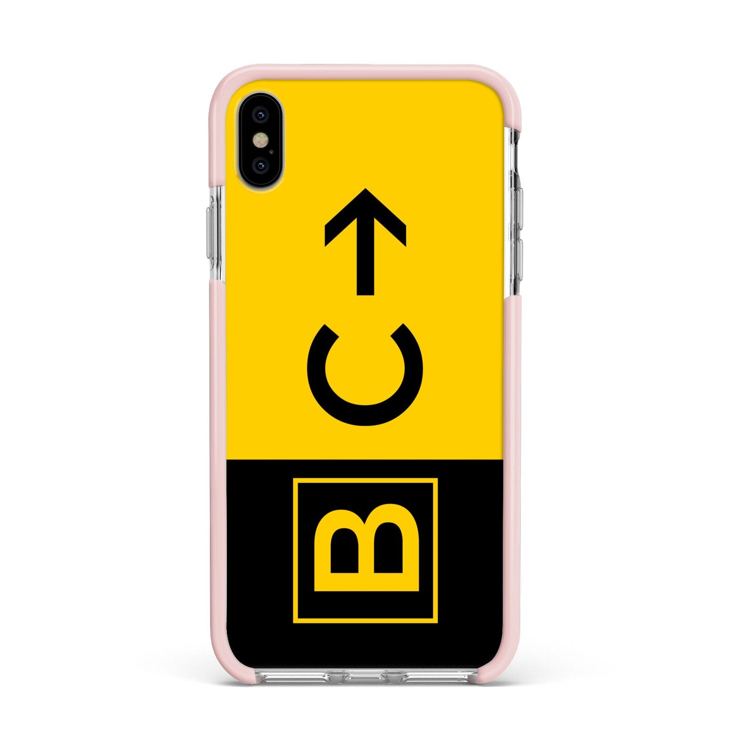 Custom Location Direction Airport Sign Apple iPhone Xs Max Impact Case Pink Edge on Silver Phone