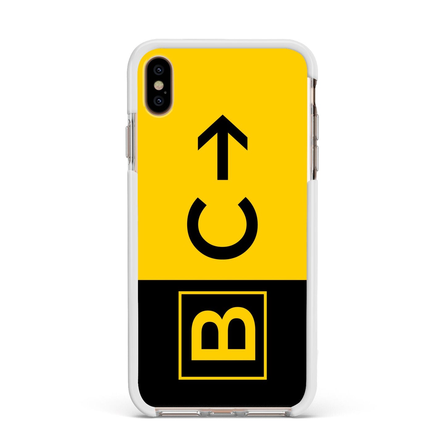 Custom Location Direction Airport Sign Apple iPhone Xs Max Impact Case White Edge on Gold Phone