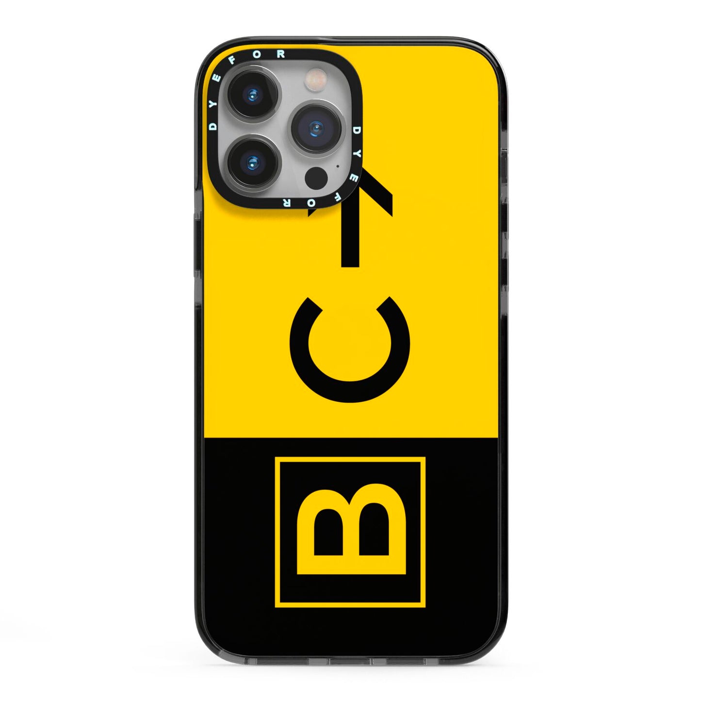 Custom Location Direction Airport Sign iPhone 13 Pro Max Black Impact Case on Silver phone