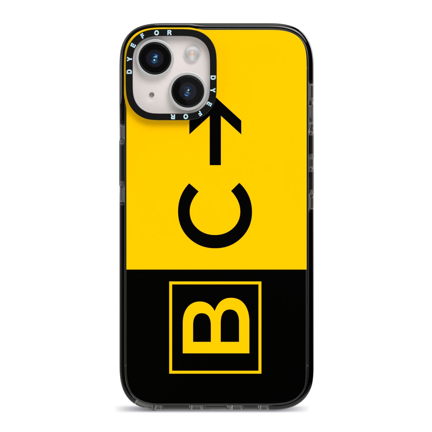 Custom Location Direction Airport Sign iPhone 14 Black Impact Case on Silver phone