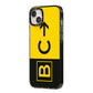 Custom Location Direction Airport Sign iPhone 14 Plus Black Impact Case Side Angle on Silver phone