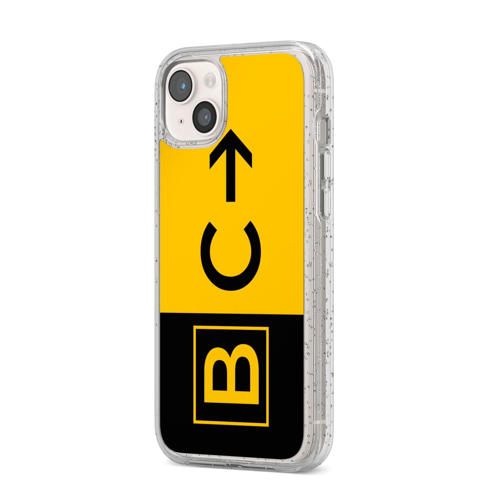 Custom Location Direction Airport Sign iPhone 14 Plus Glitter Tough Case Starlight Angled Image