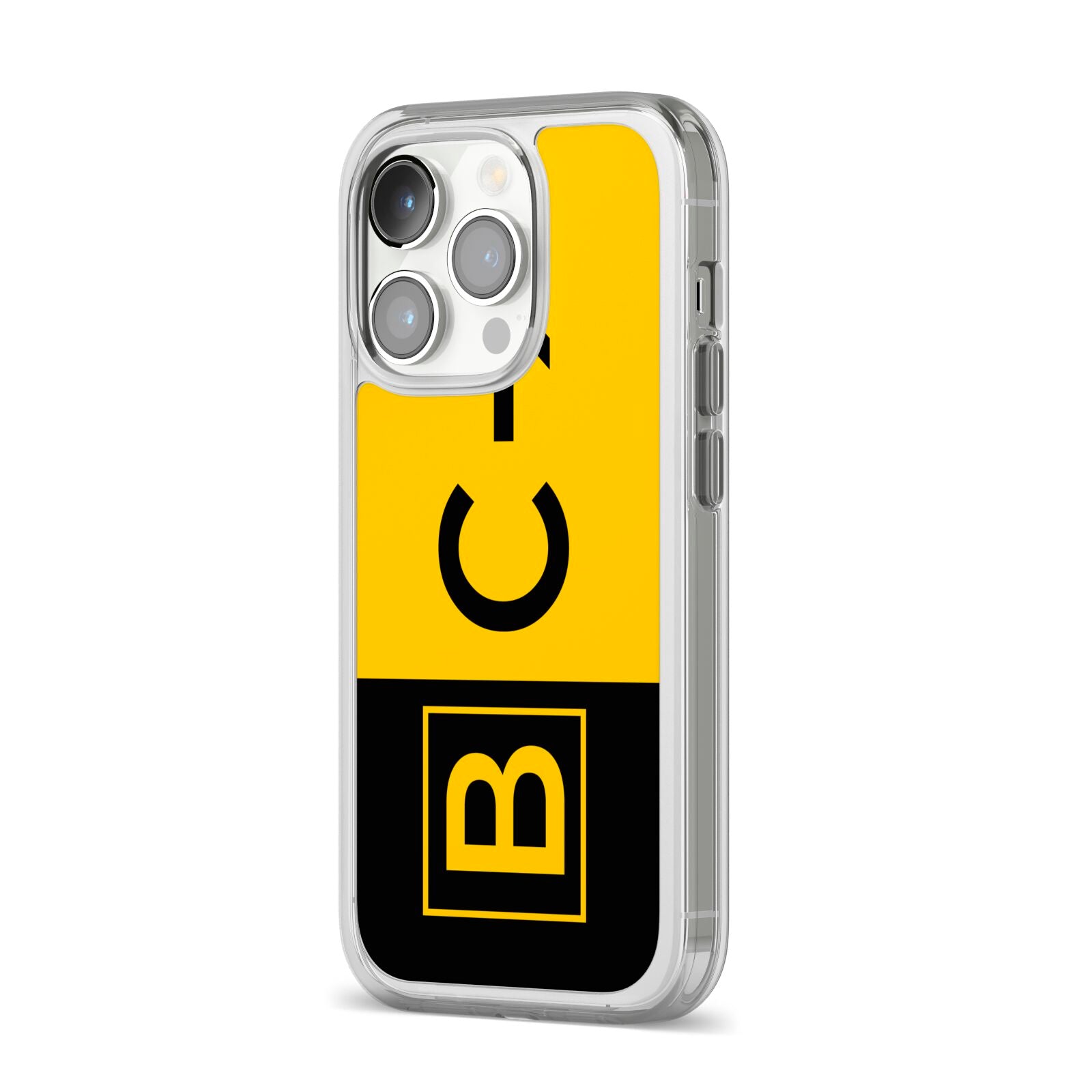 Custom Location Direction Airport Sign iPhone 14 Pro Clear Tough Case Silver Angled Image