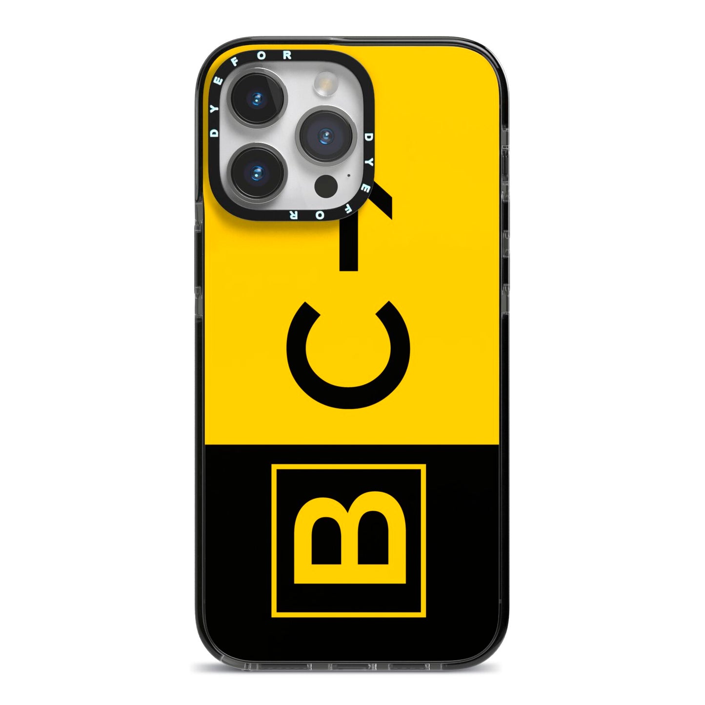 Custom Location Direction Airport Sign iPhone 14 Pro Max Black Impact Case on Silver phone