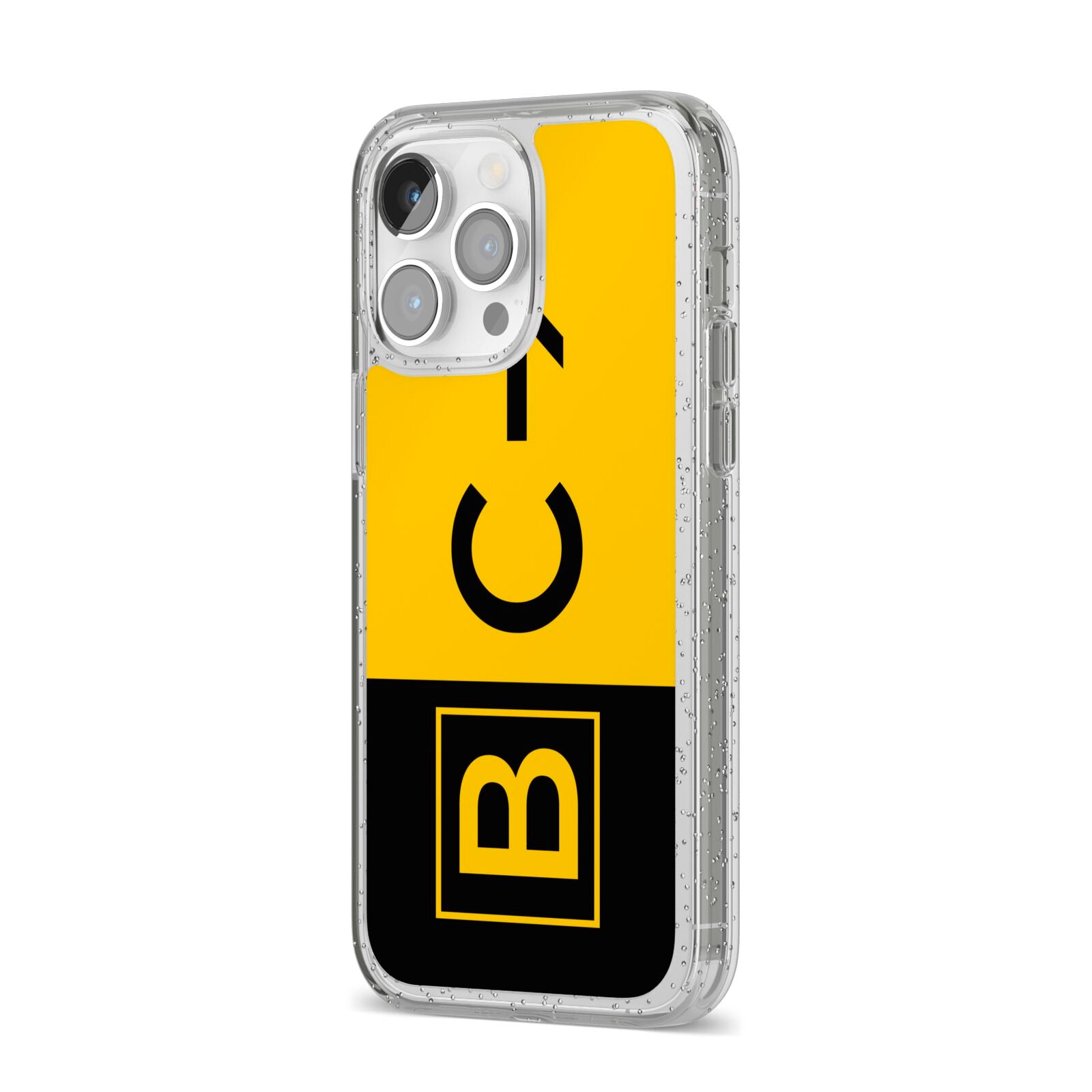 Custom Location Direction Airport Sign iPhone 14 Pro Max Glitter Tough Case Silver Angled Image