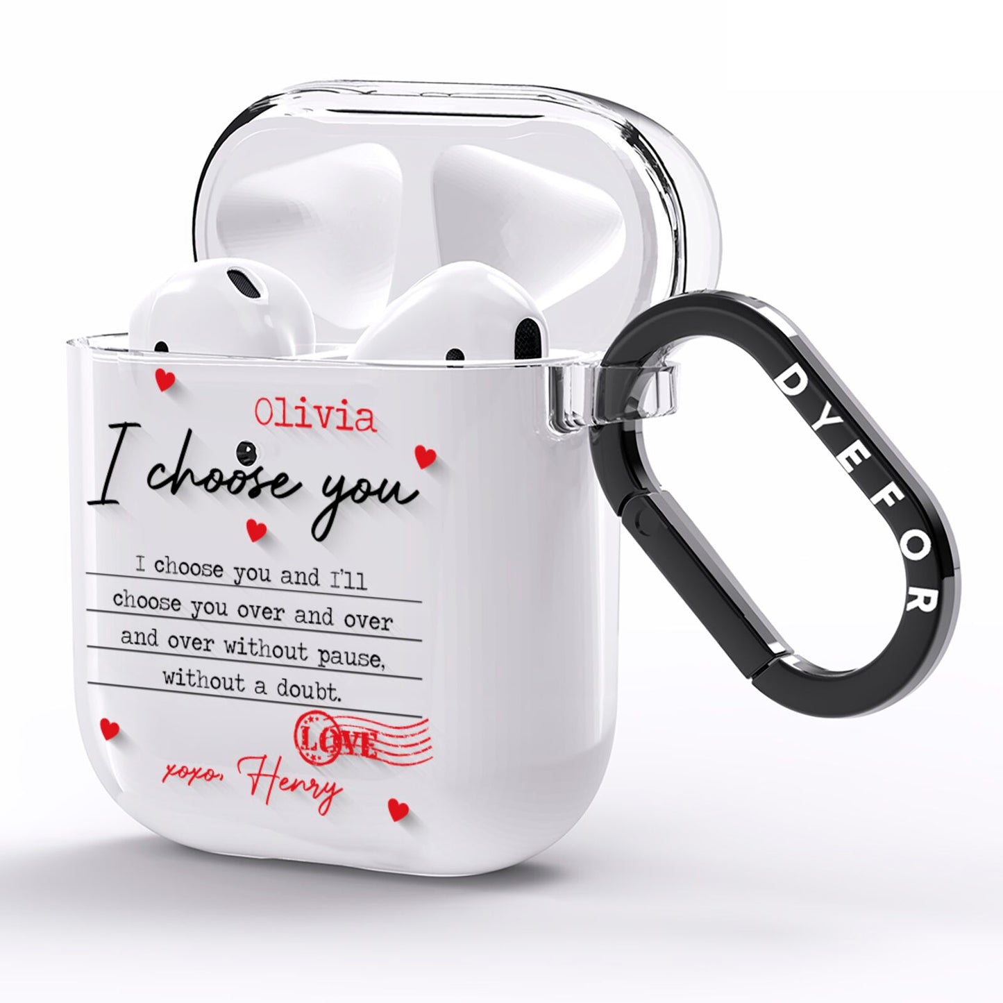 Custom Love Letter AirPods Clear Case Side Image