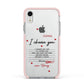 Custom Love Letter Apple iPhone XR Impact Case Pink Edge on Silver Phone