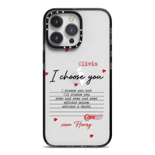 Custom Love Letter iPhone 14 Pro Max Black Impact Case on Silver phone