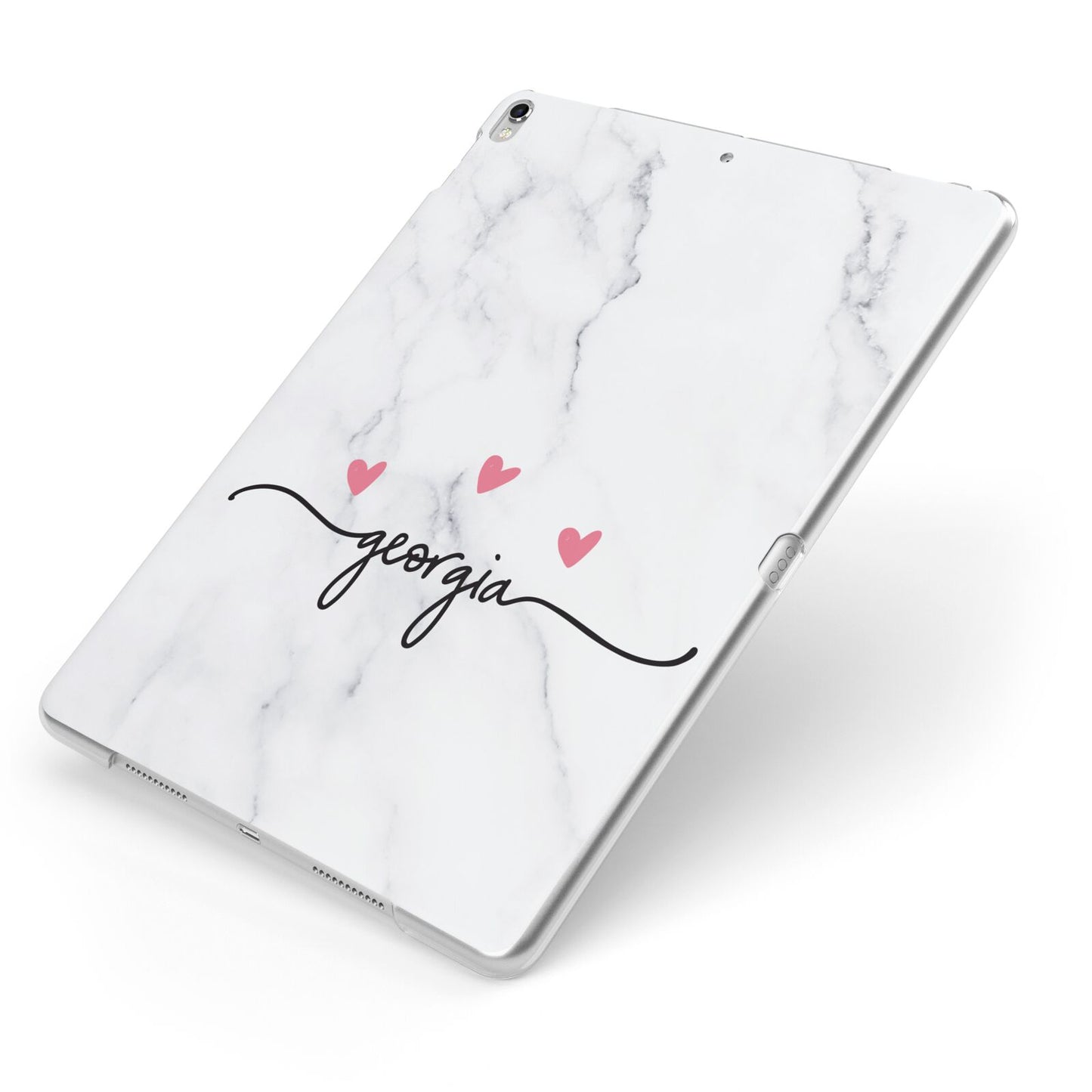 Custom Marble with Handwriting Text Apple iPad Case on Silver iPad Side View