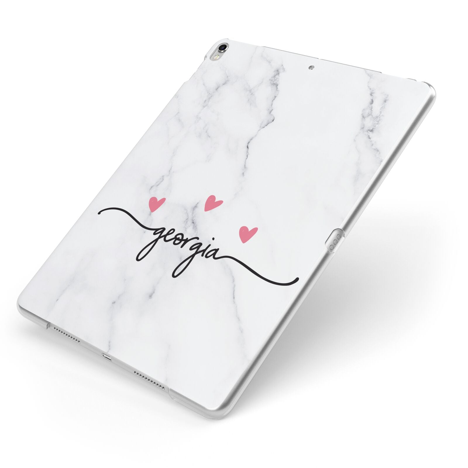 Custom Marble with Handwriting Text Apple iPad Case on Silver iPad Side View
