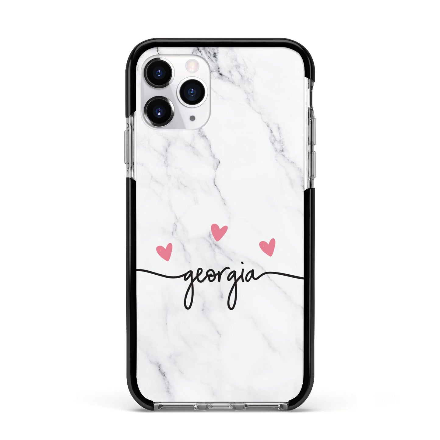 Custom Marble with Handwriting Text Apple iPhone 11 Pro in Silver with Black Impact Case
