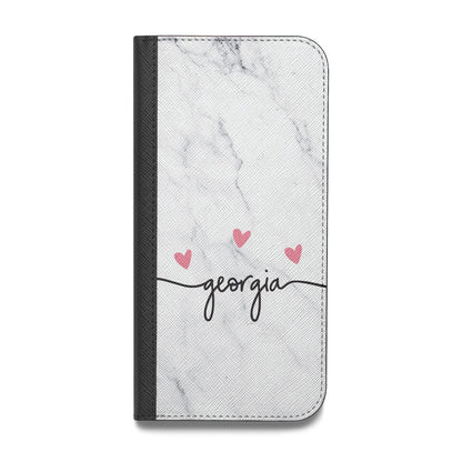 Custom Marble with Handwriting Text Vegan Leather Flip Samsung Case