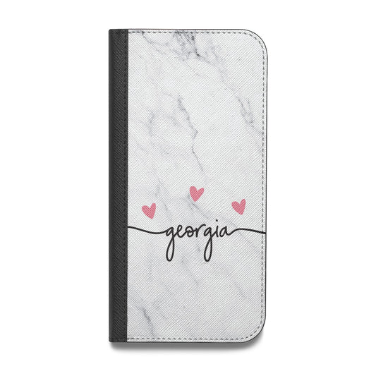 Custom Marble with Handwriting Text Vegan Leather Flip Samsung Case
