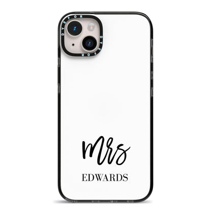 Custom Mrs iPhone 14 Plus Black Impact Case on Silver phone