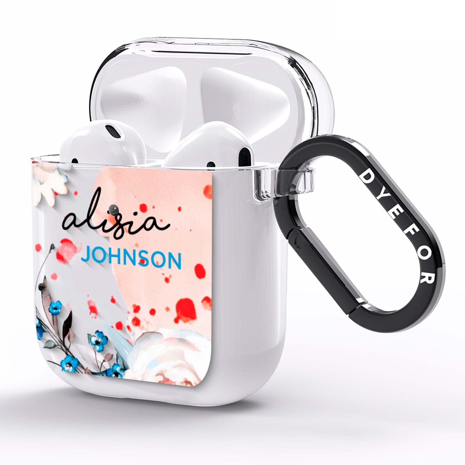 Custom Name Floral Bouquet AirPods Clear Case Side Image