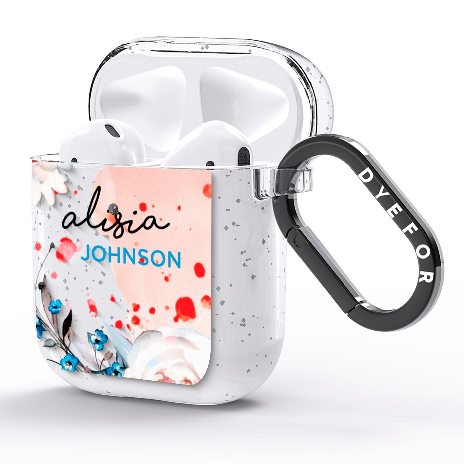 Custom Name Floral Bouquet AirPods Glitter Case Side Image