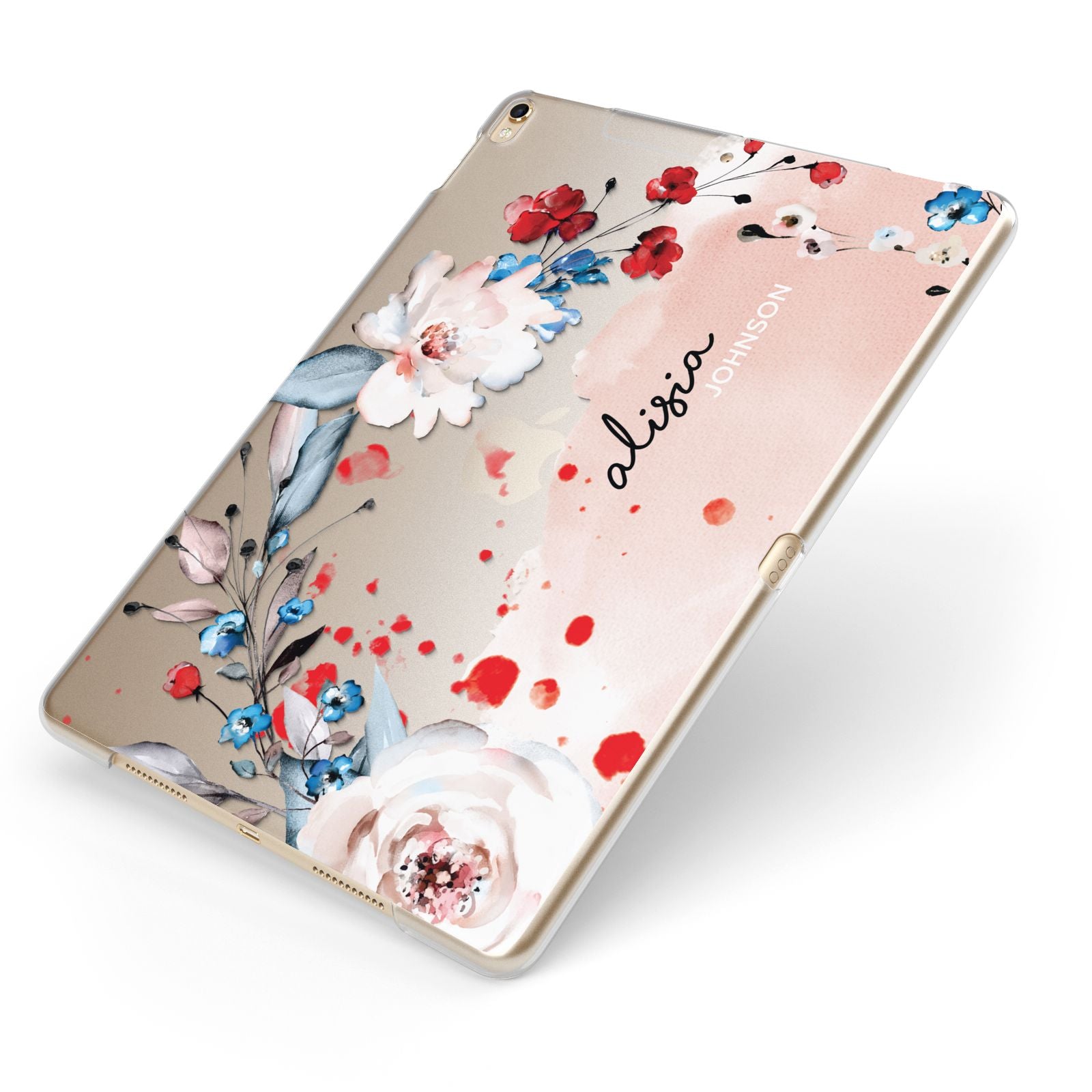 Custom Name Floral Bouquet Apple iPad Case on Gold iPad Side View