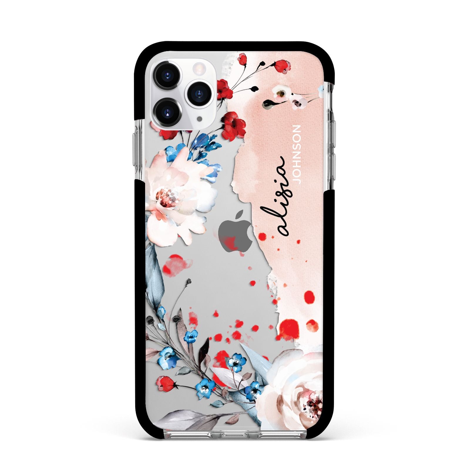 Custom Name Floral Bouquet Apple iPhone 11 Pro Max in Silver with Black Impact Case
