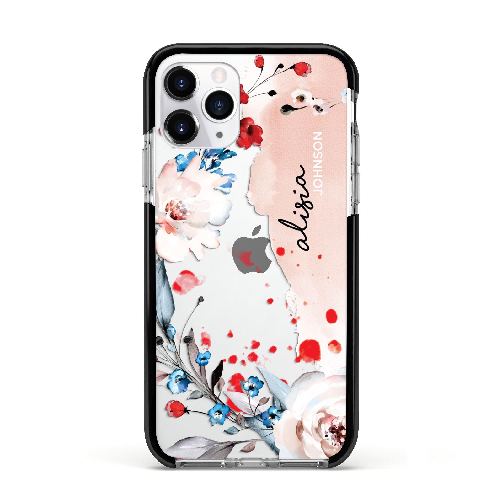 Custom Name Floral Bouquet Apple iPhone 11 Pro in Silver with Black Impact Case