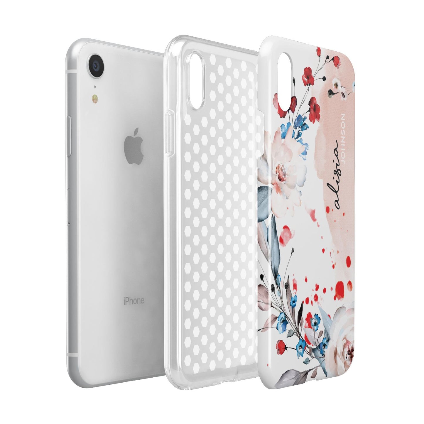 Custom Name Floral Bouquet Apple iPhone XR White 3D Tough Case Expanded view