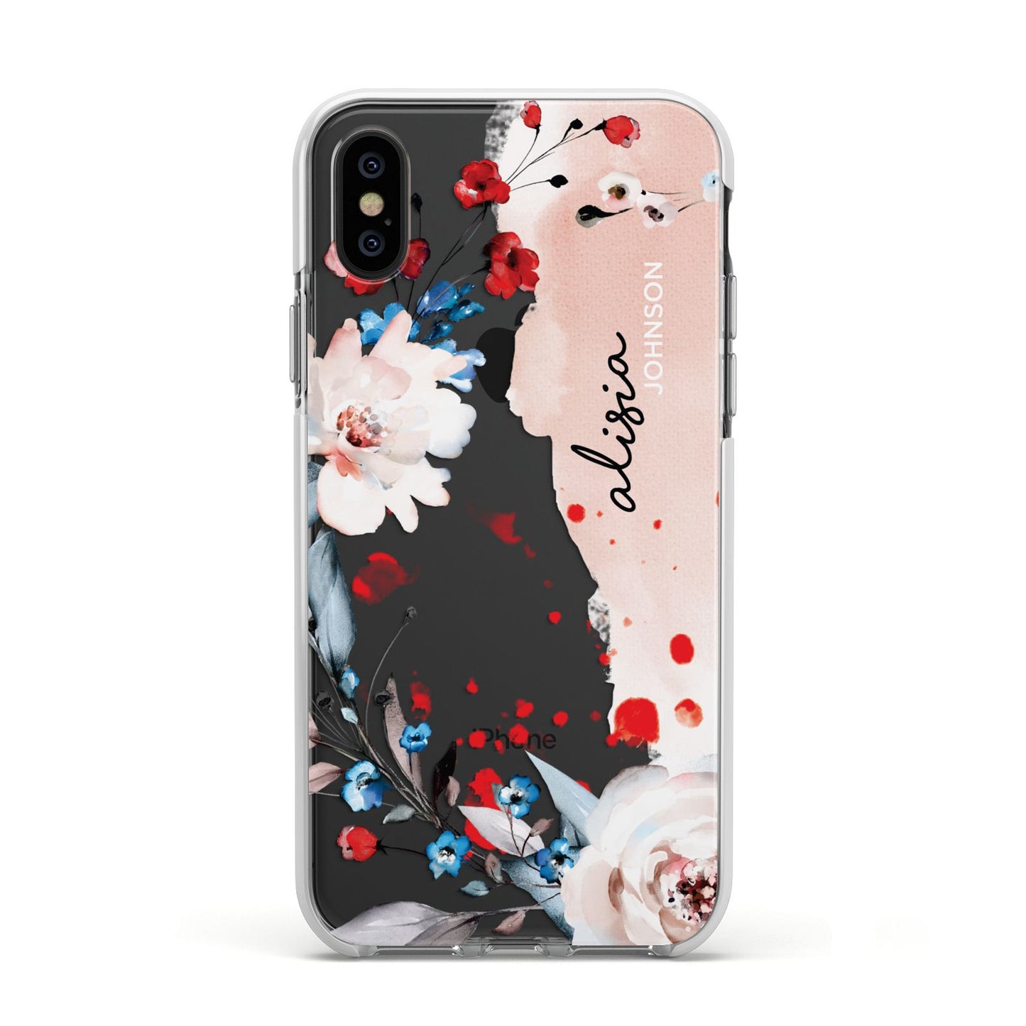 Custom Name Floral Bouquet Apple iPhone Xs Impact Case White Edge on Black Phone