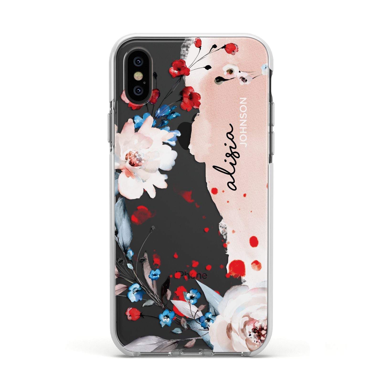 Custom Name Floral Bouquet Apple iPhone Xs Impact Case White Edge on Black Phone