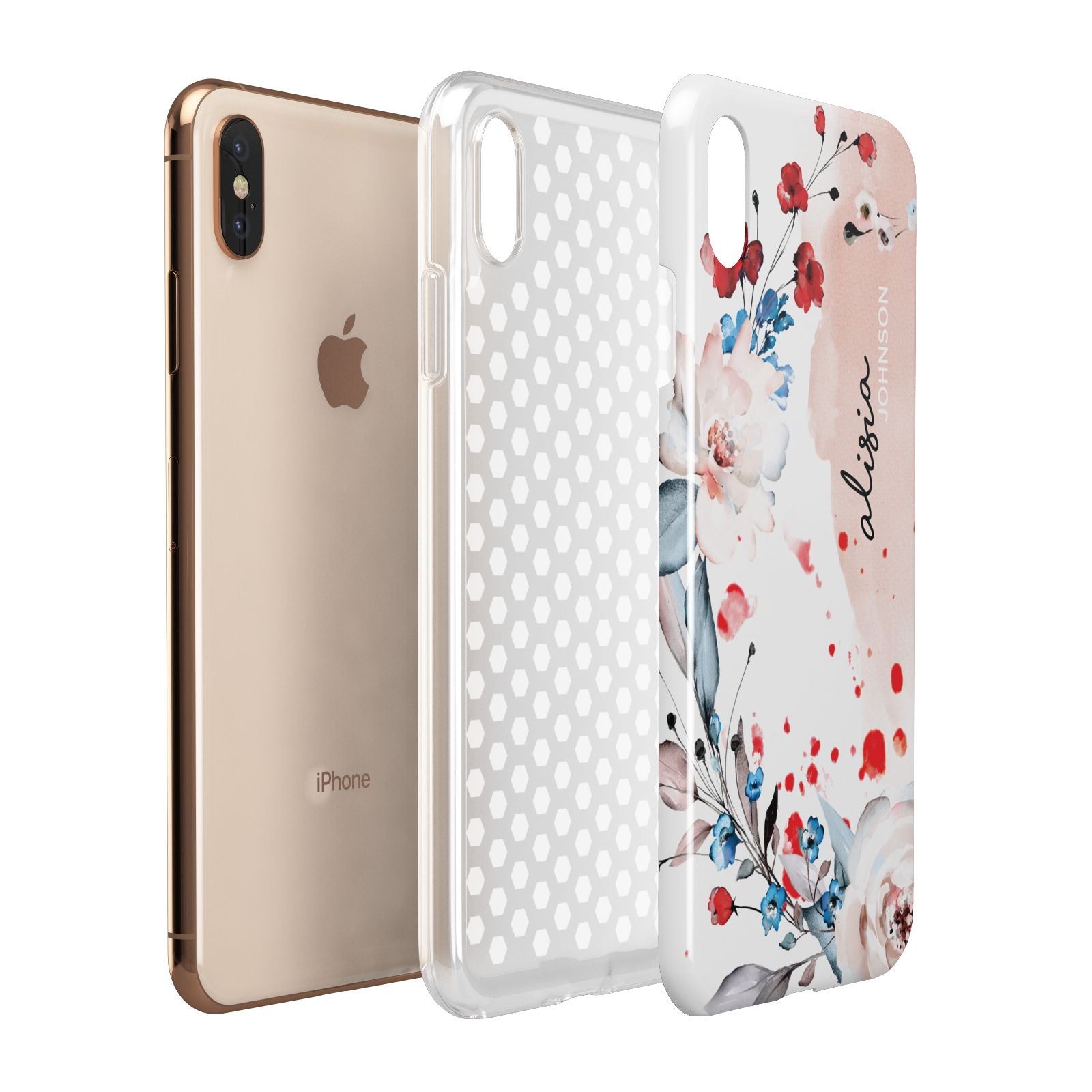Custom Name Floral Bouquet Apple iPhone Xs Max 3D Tough Case Expanded View