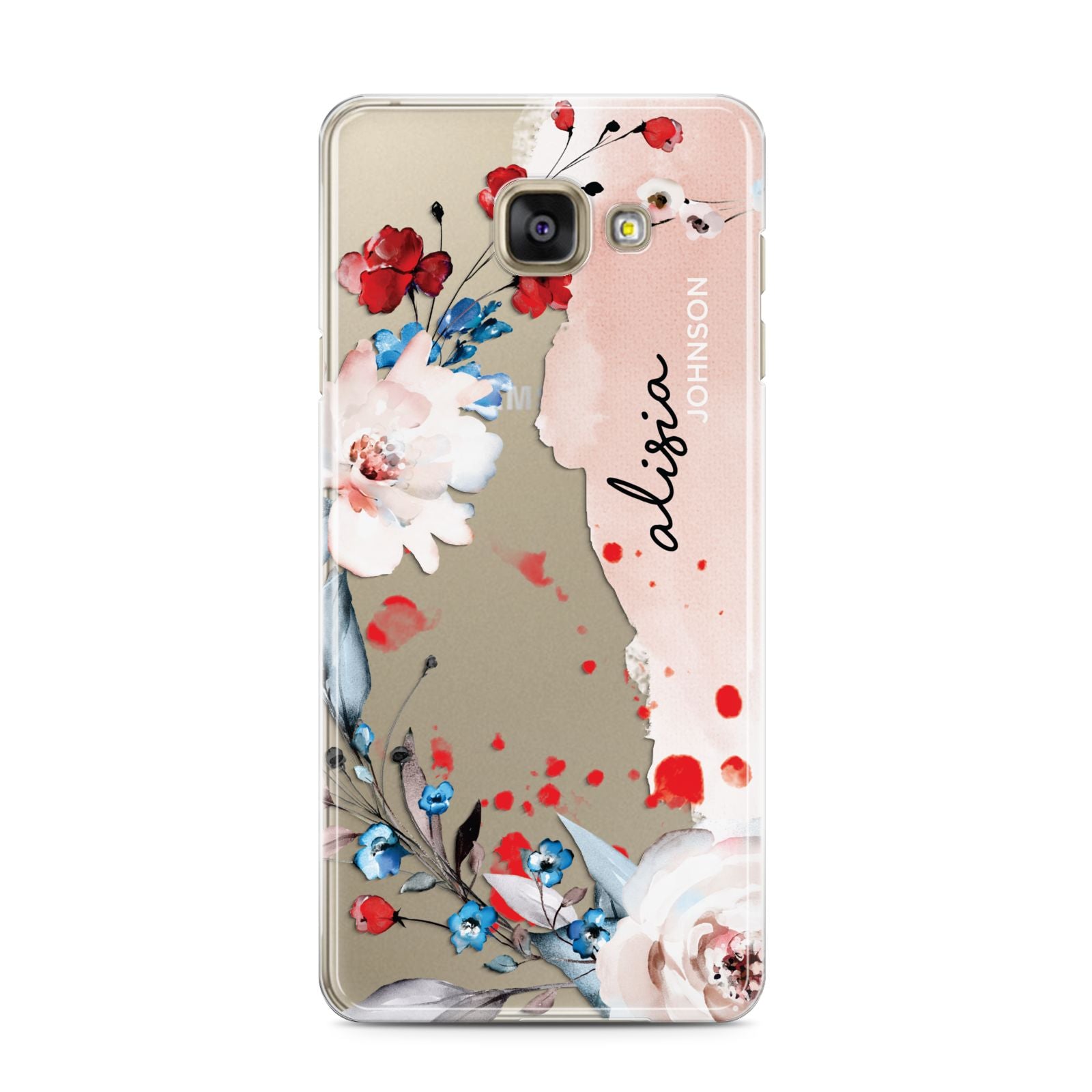 Custom Name Floral Bouquet Samsung Galaxy A3 2016 Case on gold phone
