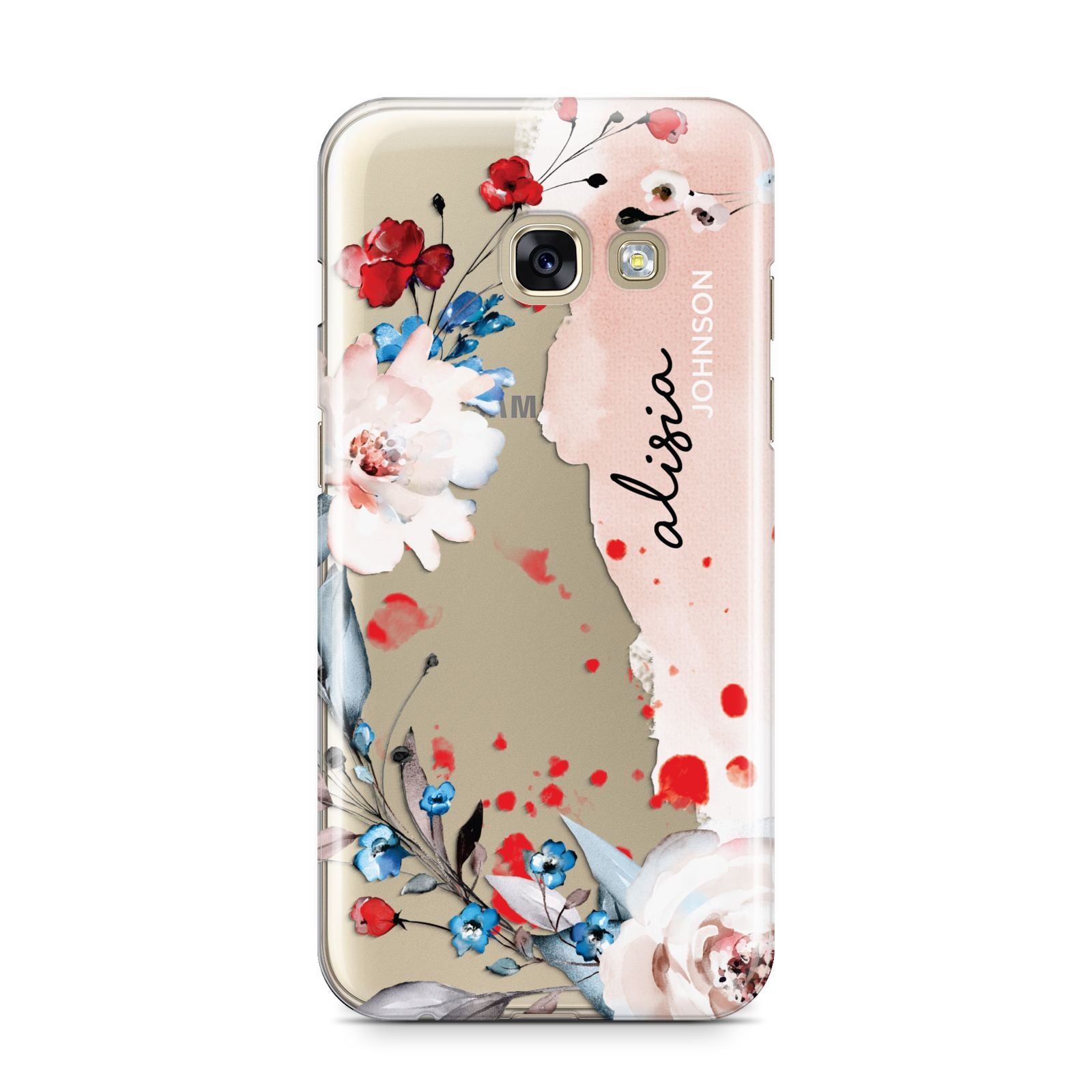 Custom Name Floral Bouquet Samsung Galaxy A3 2017 Case on gold phone
