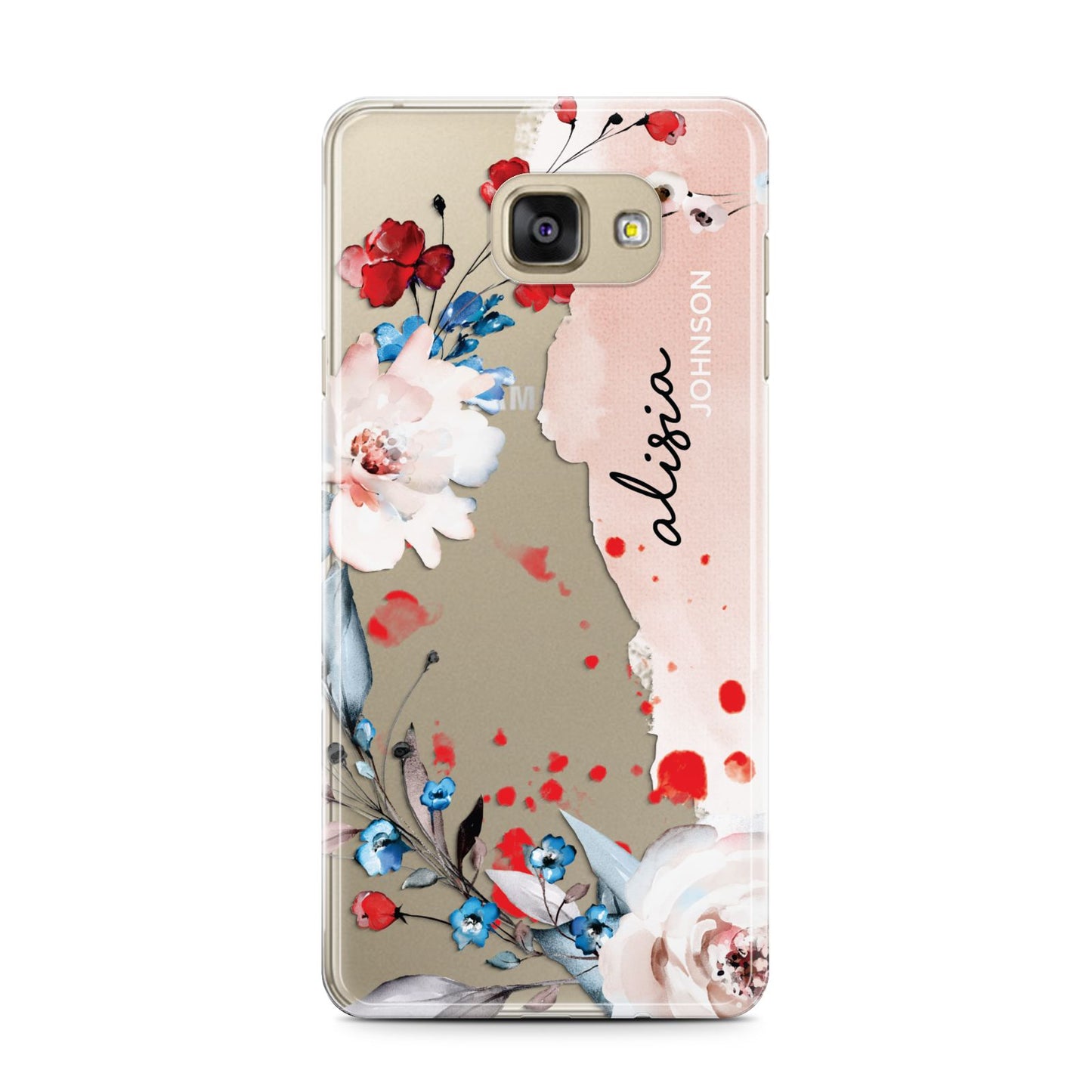 Custom Name Floral Bouquet Samsung Galaxy A7 2016 Case on gold phone