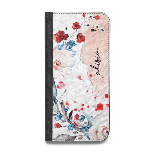 Custom Name Floral Bouquet Vegan Leather Flip iPhone Case