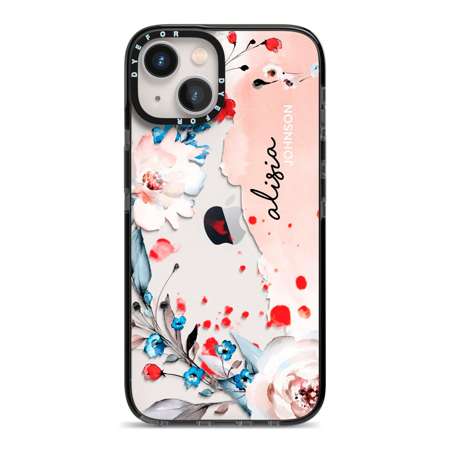 Custom Name Floral Bouquet iPhone 13 Black Impact Case on Silver phone