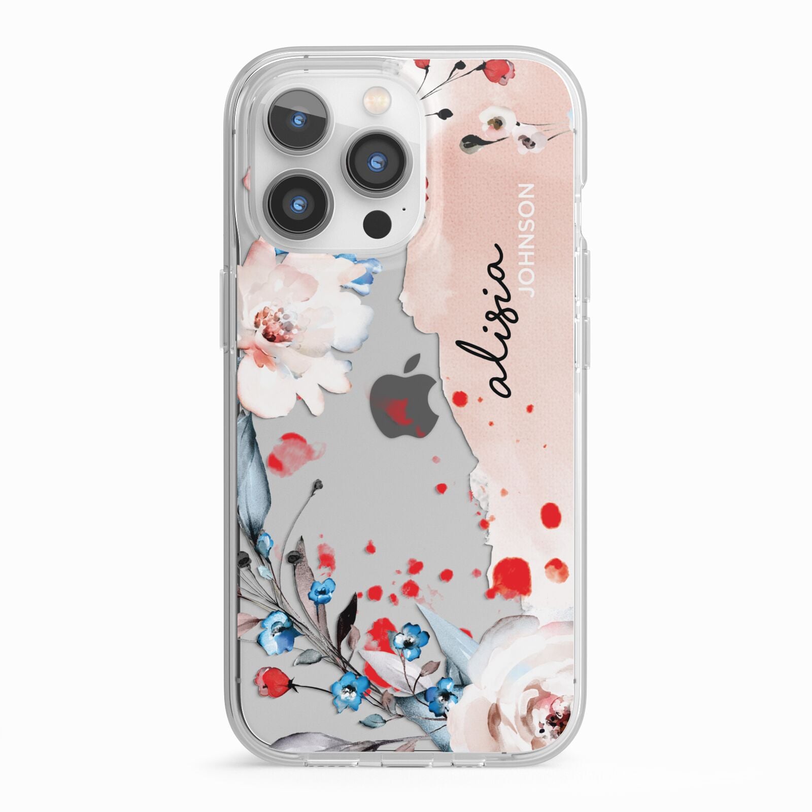 Custom Name Floral Bouquet iPhone 13 Pro TPU Impact Case with White Edges