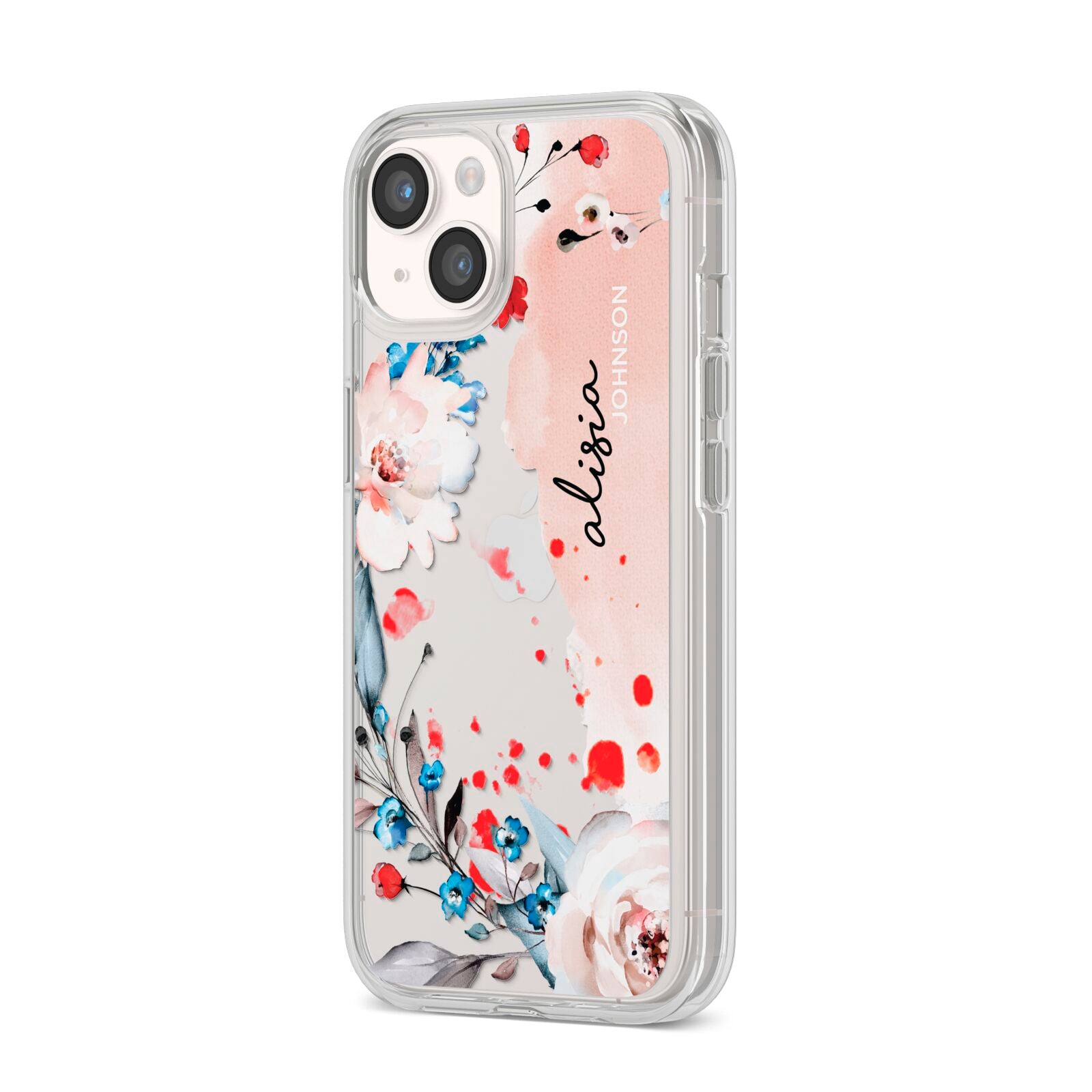 Custom Name Floral Bouquet iPhone 14 Clear Tough Case Starlight Angled Image