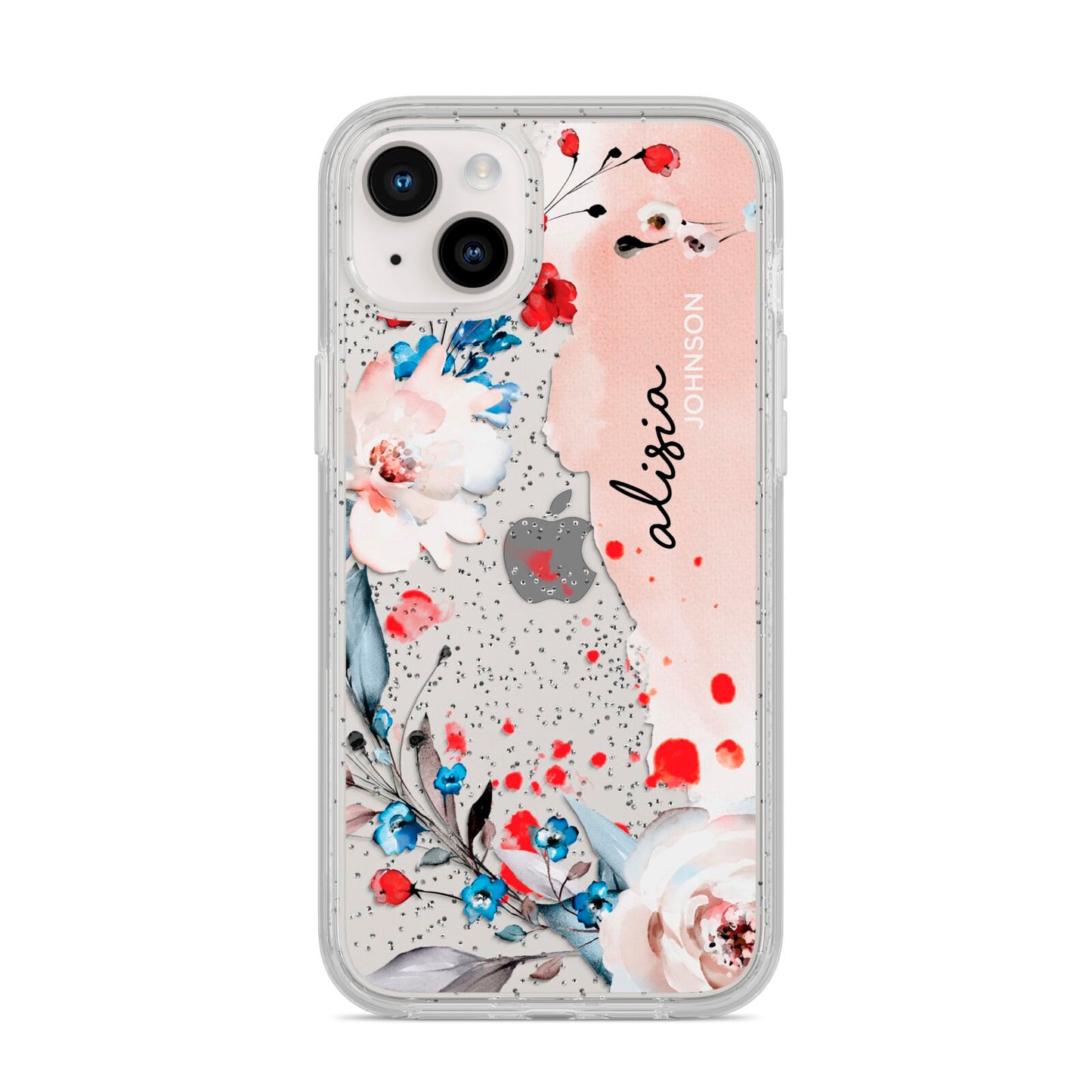 Custom Name Floral Bouquet iPhone 14 Plus Glitter Tough Case Starlight