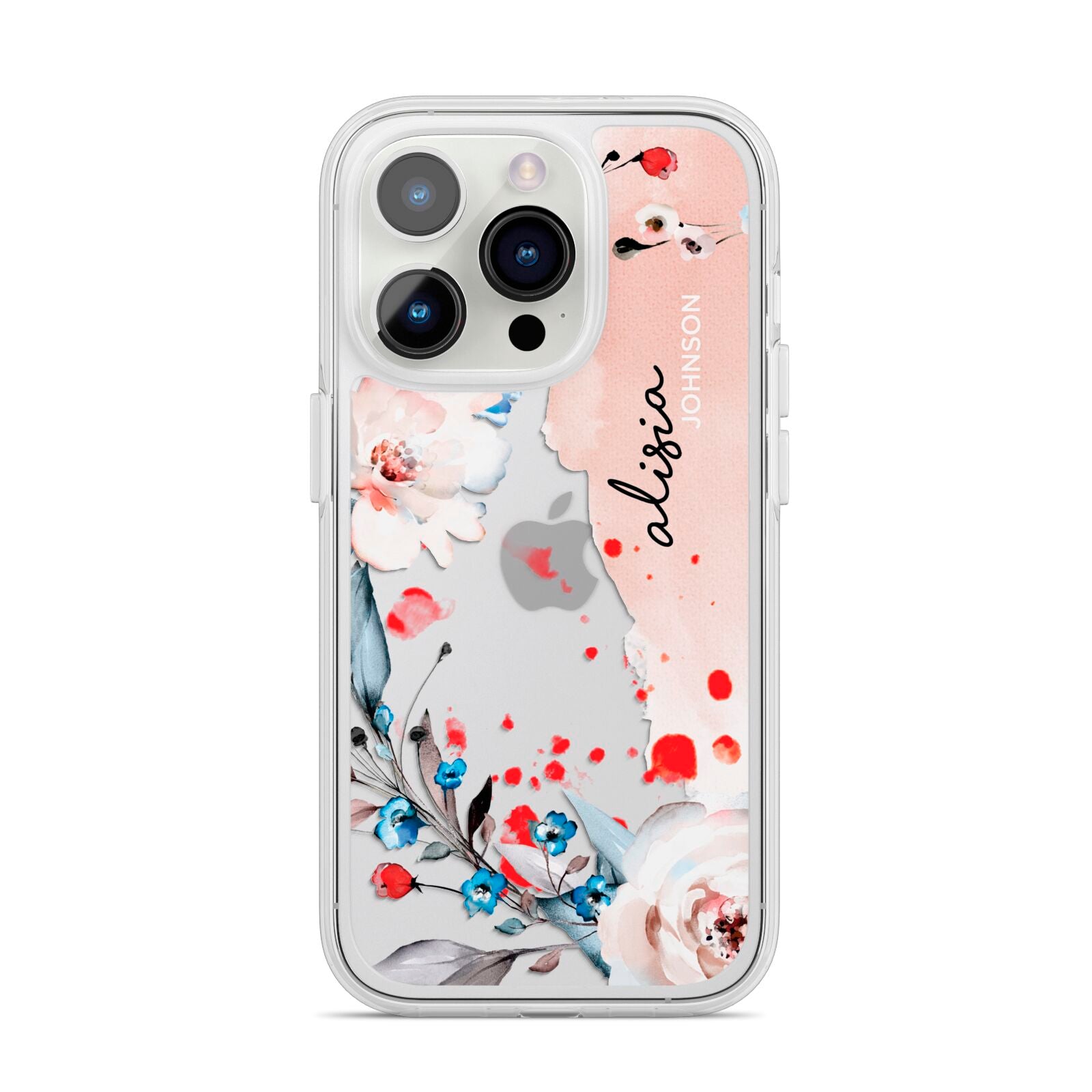 Custom Name Floral Bouquet iPhone 14 Pro Clear Tough Case Silver