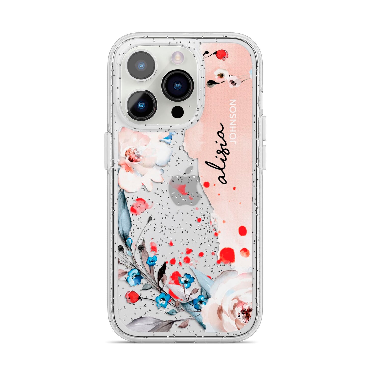 Custom Name Floral Bouquet iPhone 14 Pro Glitter Tough Case Silver