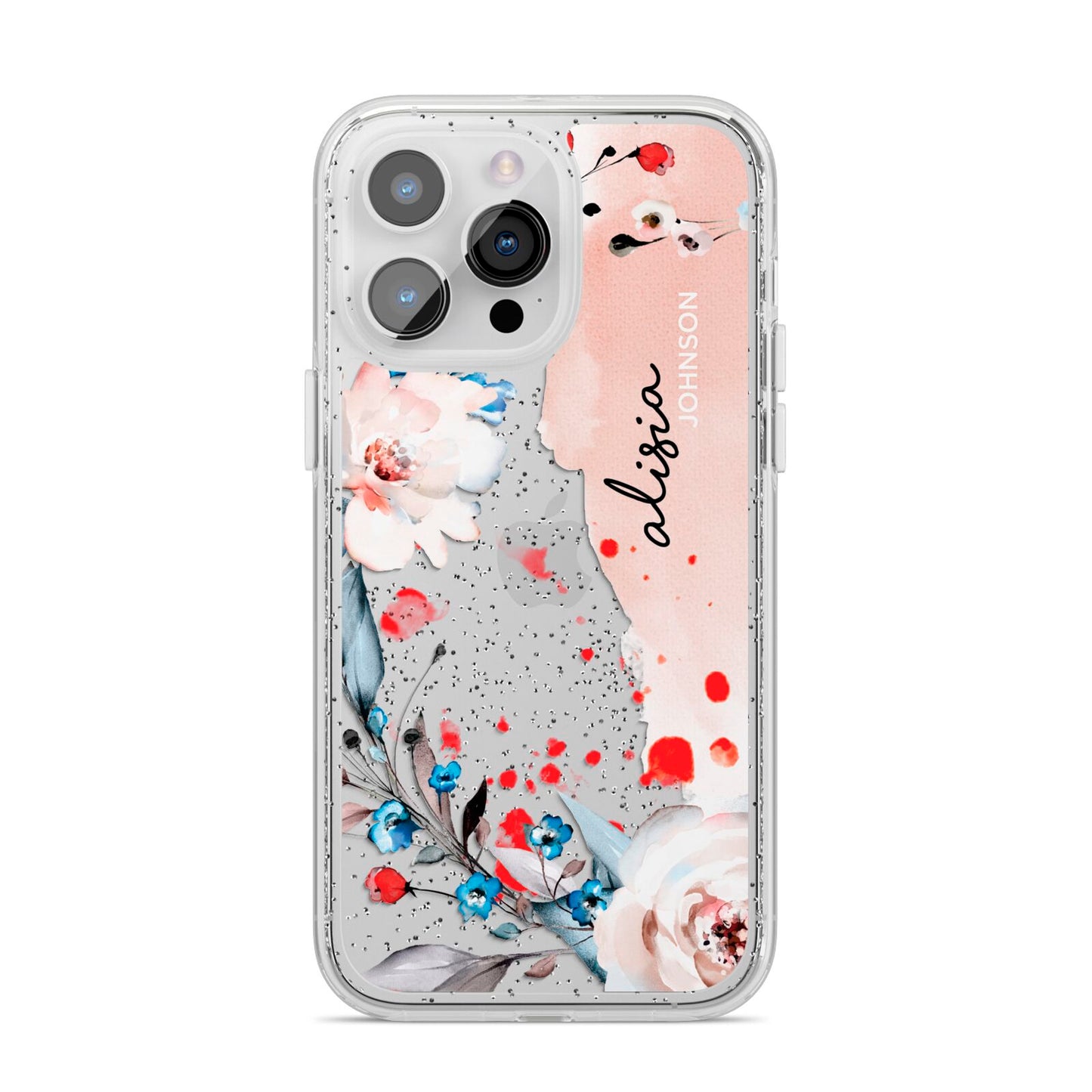 Custom Name Floral Bouquet iPhone 14 Pro Max Glitter Tough Case Silver