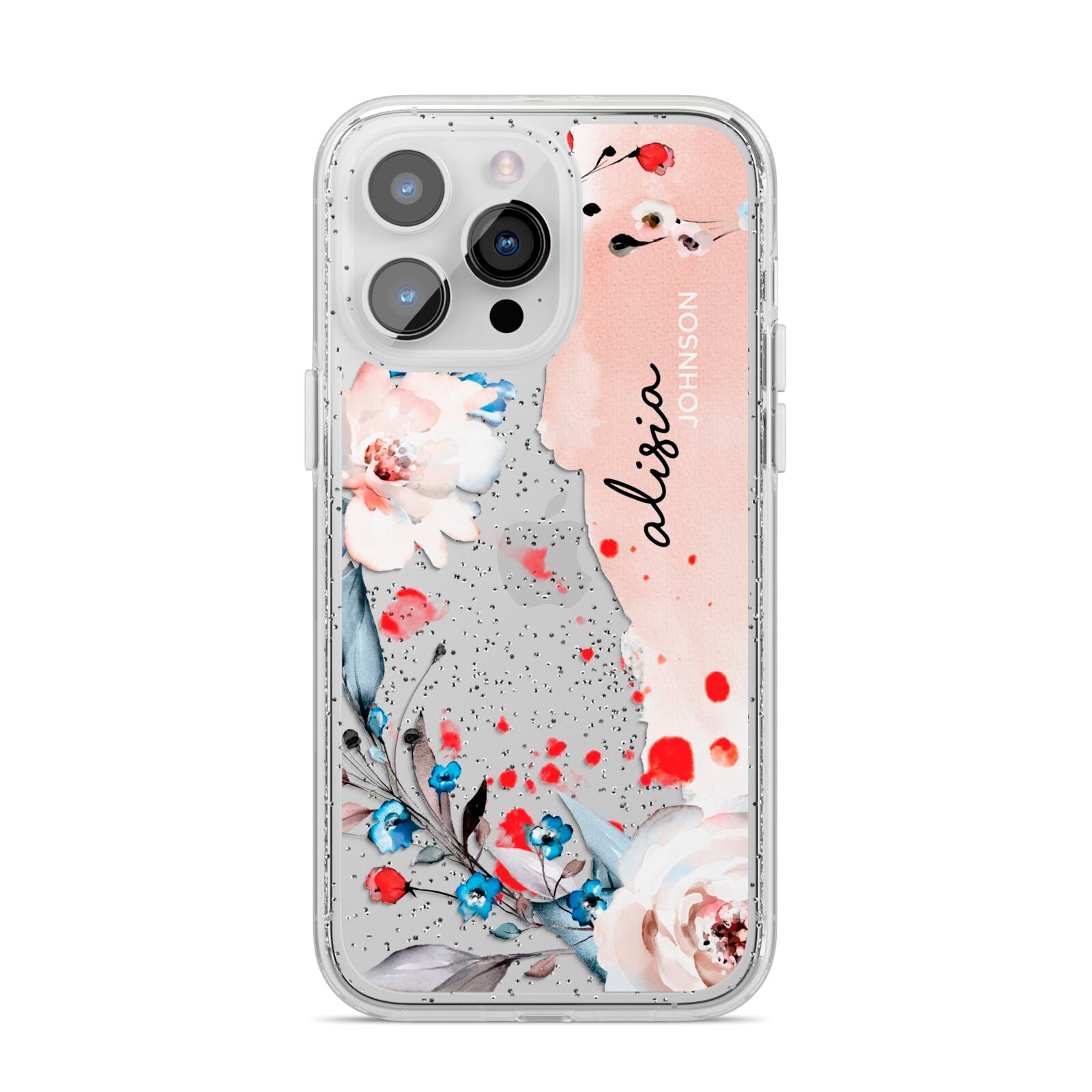 Custom Name Floral Bouquet iPhone 14 Pro Max Glitter Tough Case Silver