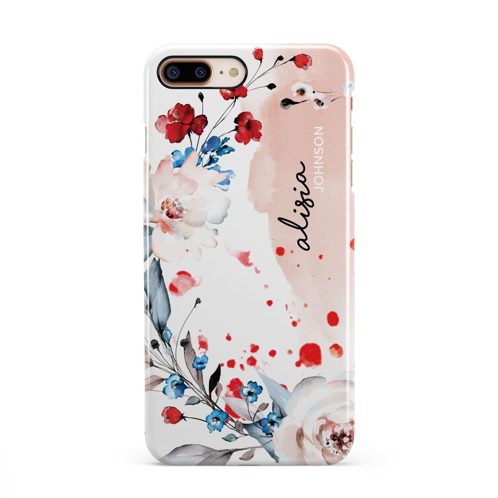 Custom Name Floral Bouquet iPhone 8 Plus 3D Snap Case on Gold Phone